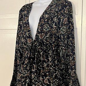 Sweet Lemon Deep V Short Romper with Bell Sleeves